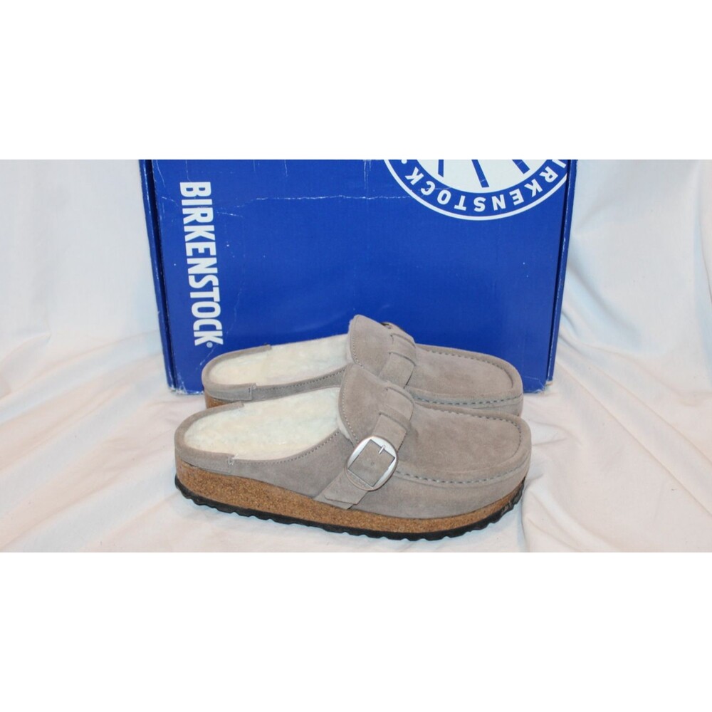 BIRKENSTOCK WOMEN SUEDE SHEARLING BUCKLEY SANDALS EU 36 NARROW STONE COIN GRAY